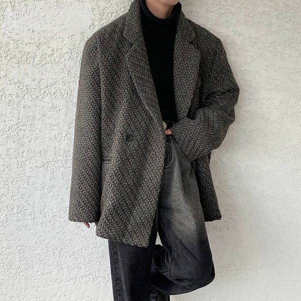 Autumn Winter Knitted Woolen Suit Jackets Men's Notched Collar Long Sleeve Korean Loose Casual Woolen Oversized Coat, White;black
Autumn Winter Knitted Woolen Suit Jackets Men's Notched Collar Long Sleeve Korean Loose Casual Woolen Oversized Coat, White;black