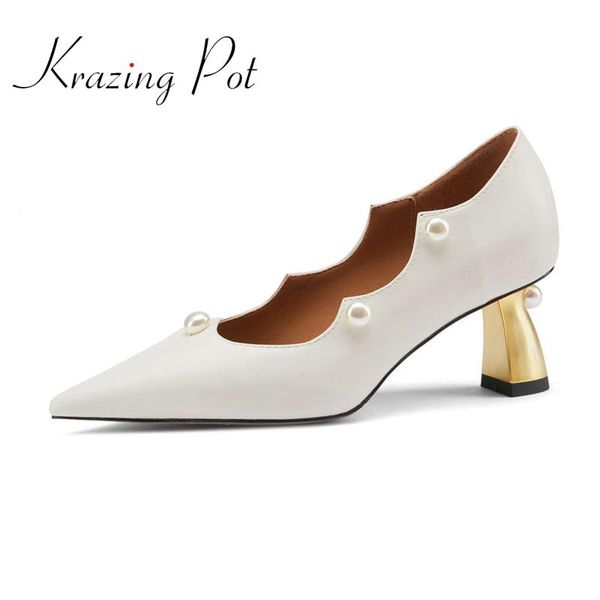 krazing pot spring recommend genuine leather pointed toe strange high heels pearl decoration elegant lady party women pumps l02 dress shoes, Black
krazing pot spring recommend genuine leather pointed toe strange high heels pearl decoration elegant lady party women pumps l02 dress shoes, Black