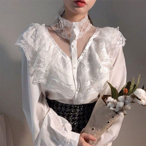 women's blouses & shirts lantern sleeve stand collar hollow out femme lace blusas all-match ruffle spring elegant chic white patchwork
women's blouses & shirts lantern sleeve stand collar hollow out femme lace blusas all-match ruffle spring elegant chic white patchwork