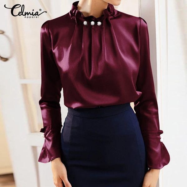 womens elegant satin blouse celmia office solid silk long flare sleeve blusas fashion party shirt casual femme plus size 7 women's blo, White
womens elegant satin blouse celmia office solid silk long flare sleeve blusas fashion party shirt casual femme plus size 7 women's blo, White