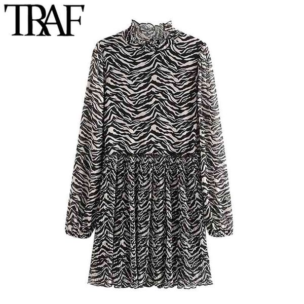 women chic fashion animal print pleated mini dress vintage high neck see through sleeve female dresses vestidos 210507, Black;gray
women chic fashion animal print pleated mini dress vintage high neck see through sleeve female dresses vestidos 210507, Black;gray