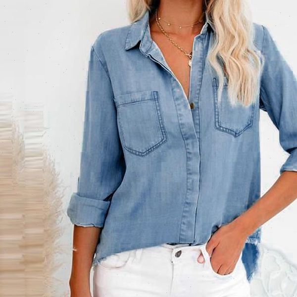 fashion denim pockets loose buttons women blouses v neck casual autumn ladies female long sleeve blusas pullover, White
fashion denim pockets loose buttons women blouses v neck casual autumn ladies female long sleeve blusas pullover, White
