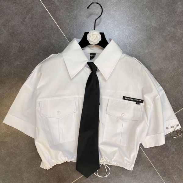 women's blouses & shirts 2021 summer arrivals streetwear black white button lapel pocket short sleeve slim shirt tie fashion women u941
women's blouses & shirts 2021 summer arrivals streetwear black white button lapel pocket short sleeve slim shirt tie fashion women u941