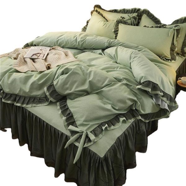 bedding sets solid color girl bed skirt style lace four-piece cover set princess wind brushed linen cotton
bedding sets solid color girl bed skirt style lace four-piece cover set princess wind brushed linen cotton