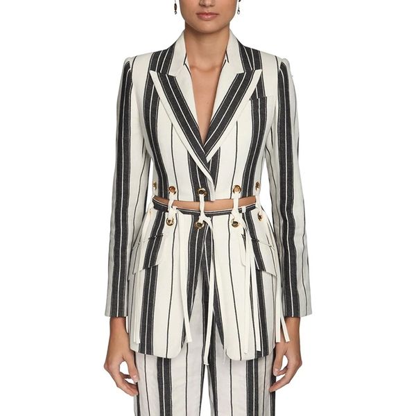 women's two piece pants set lace up detachable stripe blazer linen cotton+high waist suits agwe, White
women's two piece pants set lace up detachable stripe blazer linen cotton+high waist suits agwe, White