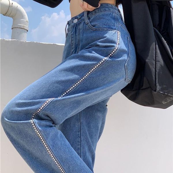 women's jeans 2021 spring autumn women pants high waist beading straight vintage denim wild ankle-length trousers, Blue
women's jeans 2021 spring autumn women pants high waist beading straight vintage denim wild ankle-length trousers, Blue