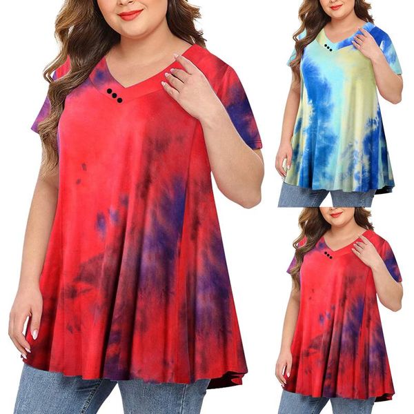 women's t-shirt plus size v-neck fashion tie-dye print loose women summer short-sleeved button polyester tee #t3g, White
women's t-shirt plus size v-neck fashion tie-dye print loose women summer short-sleeved button polyester tee #t3g, White