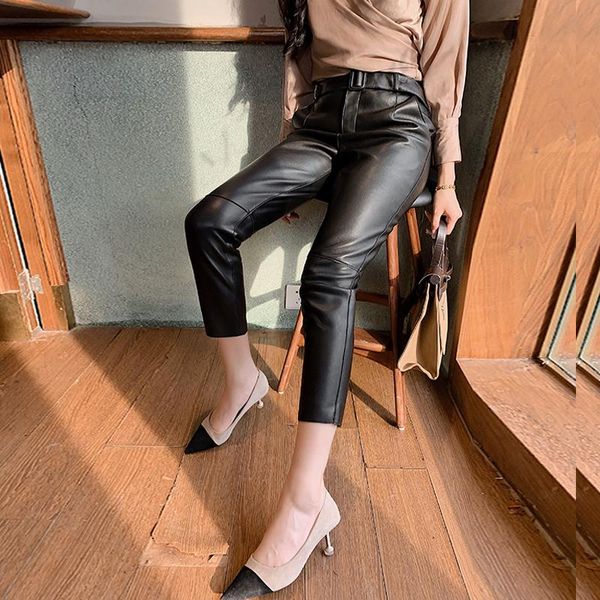 female high waist pants spring autumn 2021 real sheepskin leather simple slim women's pencil pant pantalon femme zjt2461 & capris, Black;white
female high waist pants spring autumn 2021 real sheepskin leather simple slim women's pencil pant pantalon femme zjt2461 & capris, Black;white