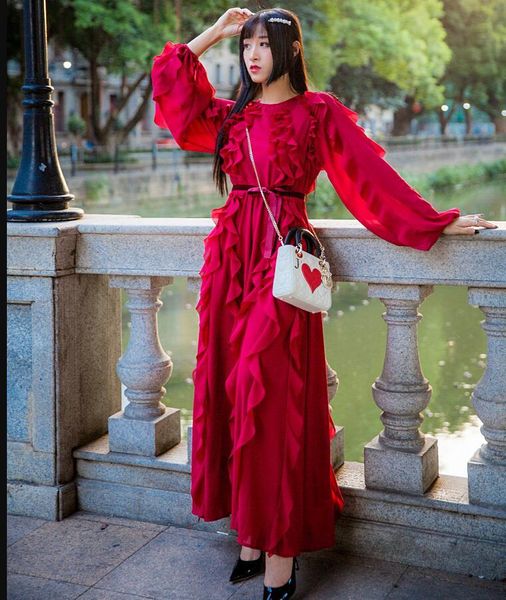 a line ruffle spring fashion chic ruched ruffles red long sleeve lady party es vintage ruffled chiffon vestidos street, Black;gray
a line ruffle spring fashion chic ruched ruffles red long sleeve lady party es vintage ruffled chiffon vestidos street, Black;gray