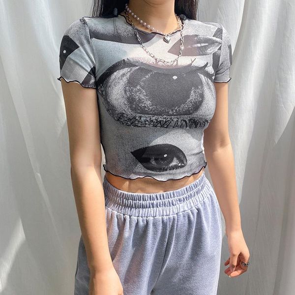 women's t-shirt slim women short sleeve asymmetric abstract face printing fashion clothing round neck y2k tees summer 2021, White
women's t-shirt slim women short sleeve asymmetric abstract face printing fashion clothing round neck y2k tees summer 2021, White
