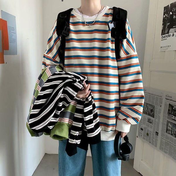 men's hoodies & sweatshirts set head round collared korean version loose jacket striped long-sleeved autumn coat, Black
men's hoodies & sweatshirts set head round collared korean version loose jacket striped long-sleeved autumn coat, Black