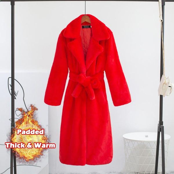 women's fur & faux women winter warm coat thick long turn down collar with belt casaco feminino, Black
women's fur & faux women winter warm coat thick long turn down collar with belt casaco feminino, Black