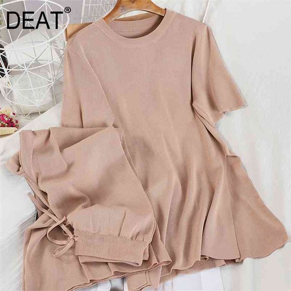 deat summer knitting suit women short sleeve long wide leg pants two piece set mj008 210727, White
deat summer knitting suit women short sleeve long wide leg pants two piece set mj008 210727, White