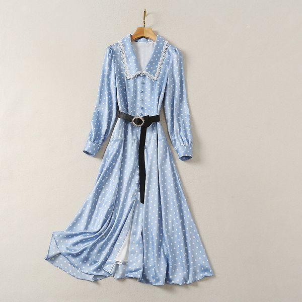 dresses european and american women's wear winter style long sleeve lapel polka dot print belt fashionable blue dress 4tlx, Black;gray
dresses european and american women's wear winter style long sleeve lapel polka dot print belt fashionable blue dress 4tlx, Black;gray
