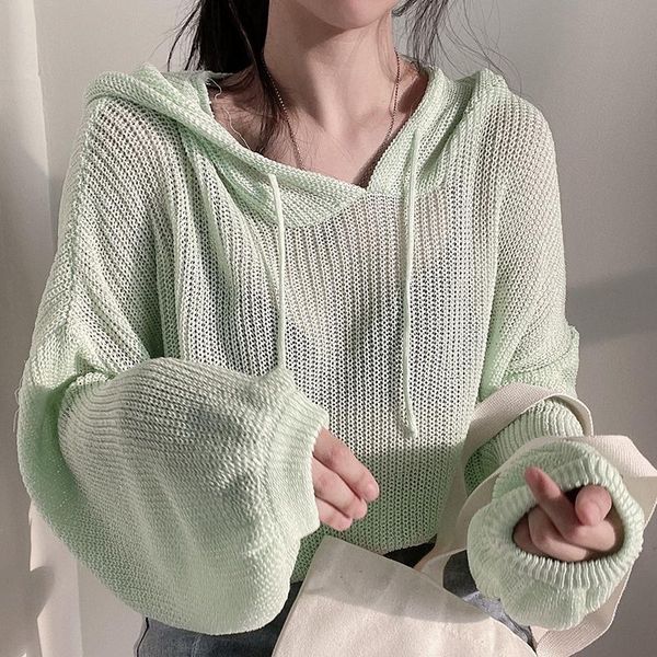 women's sweaters korea chic small fresh hooded pullover loose casual thin section micro-transparent lantern sleeve sweater blouse women, White;black
women's sweaters korea chic small fresh hooded pullover loose casual thin section micro-transparent lantern sleeve sweater blouse women, White;black