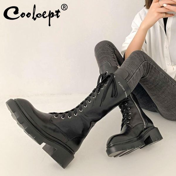 boots coolcept women mid calf real leather shoes long square heels cross strap zipper cool ladies footwear size 34-40, Black
boots coolcept women mid calf real leather shoes long square heels cross strap zipper cool ladies footwear size 34-40, Black