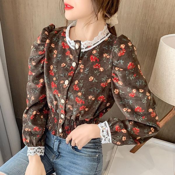 women's blouses & shirts vintage floral patchwork lace round collar single-breasted female long sleeve short design stretched slim lady, White
women's blouses & shirts vintage floral patchwork lace round collar single-breasted female long sleeve short design stretched slim lady, White