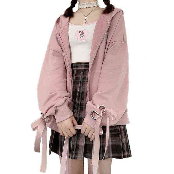 harajuku jk girls zip-up hoodies street fashion solid color ribbon lace up sleeves hooded sweatshirt teen casual kawaii clothes, Black
harajuku jk girls zip-up hoodies street fashion solid color ribbon lace up sleeves hooded sweatshirt teen casual kawaii clothes, Black