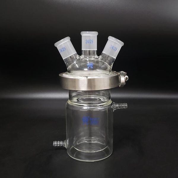 lab supplies double-layer cylindrical flat bottom open reactor bottle 250ml,100mm flange,with iron clip,cover with three oblique necks 24/29
lab supplies double-layer cylindrical flat bottom open reactor bottle 250ml,100mm flange,with iron clip,cover with three oblique necks 24/29
