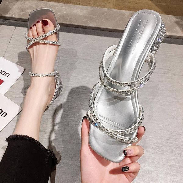 dress shoes women's sandals 2021 summer fashion rhinestones shiny casual open-toe two-wear slippers mid-heel, Black
dress shoes women's sandals 2021 summer fashion rhinestones shiny casual open-toe two-wear slippers mid-heel, Black