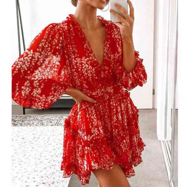women dresses v-neck backless dress printed elegant lantern sleeve ruffle dresses summer holiday mini dress vestido 210412, Black;gray
women dresses v-neck backless dress printed elegant lantern sleeve ruffle dresses summer holiday mini dress vestido 210412, Black;gray