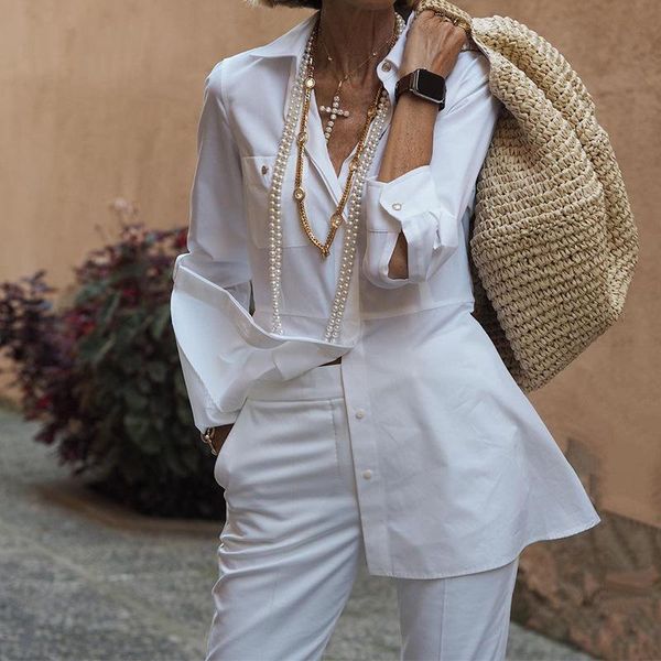 women's two piece pants hhdmv 2021 autumn high-end solid shirts set elegant young overalls full sleeve long pencil slim women 2, White
women's two piece pants hhdmv 2021 autumn high-end solid shirts set elegant young overalls full sleeve long pencil slim women 2, White