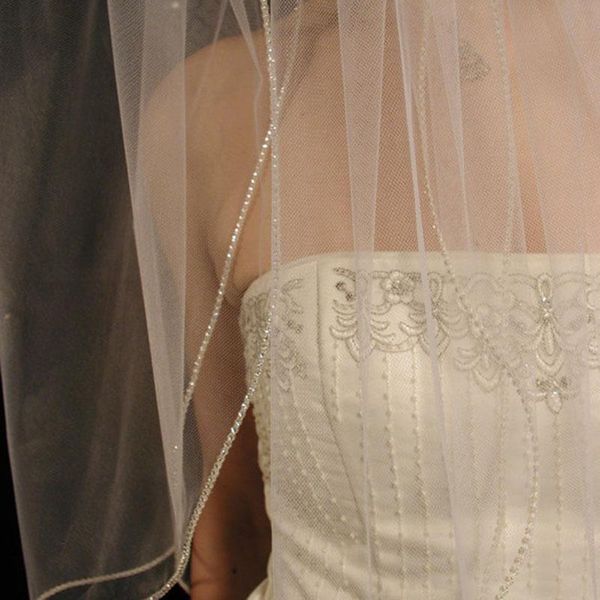 bridal veils veu de noiva 2 layers white ivory wedding veil fingertip length rhinestones edge with comb, Black
bridal veils veu de noiva 2 layers white ivory wedding veil fingertip length rhinestones edge with comb, Black