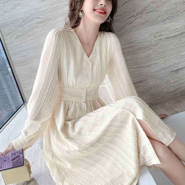 casual dresses french women long sleeve vintage elegant office chiffon party female 2021 spring sweet korean robes etnx, Black;gray
casual dresses french women long sleeve vintage elegant office chiffon party female 2021 spring sweet korean robes etnx, Black;gray