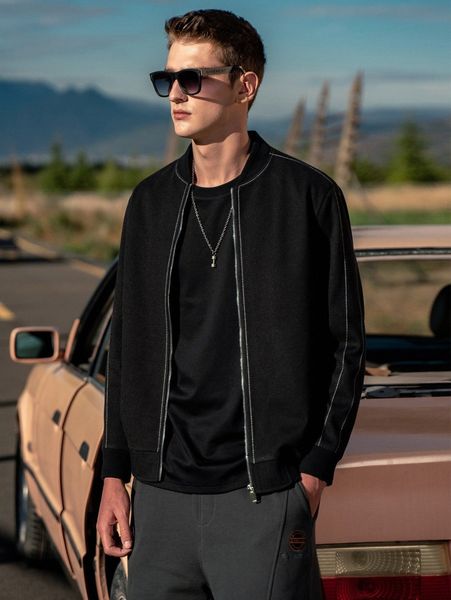 men stitching bomber jacket d3le#, Black;brown 
men stitching bomber jacket d3le#, Black;brown