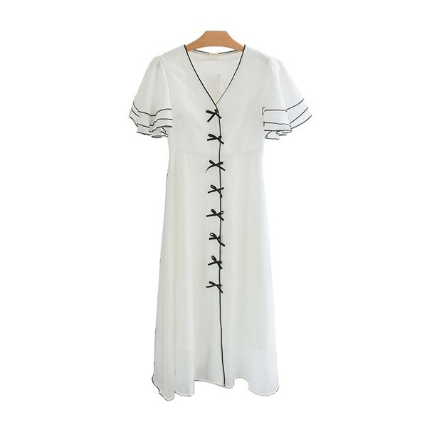 white v neck short sleeve midi dress summer elegant bow flare solid d1832 210514, Black;gray
white v neck short sleeve midi dress summer elegant bow flare solid d1832 210514, Black;gray