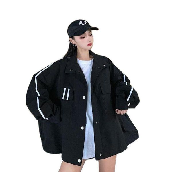 women's vests spring and autumn korean version loose black retro stand collar tooling jacket casual long-sleeved women, Black;white
women's vests spring and autumn korean version loose black retro stand collar tooling jacket casual long-sleeved women, Black;white