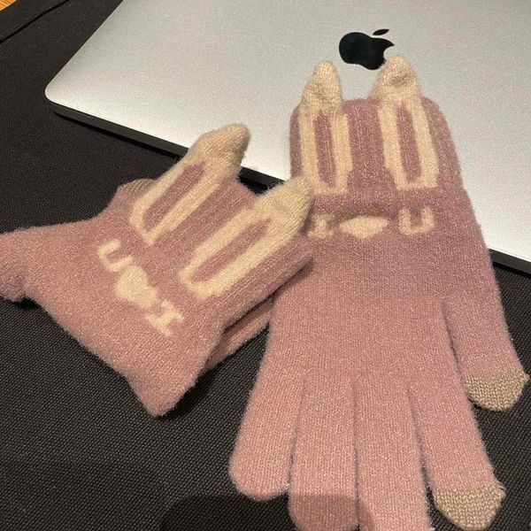 five fingers gloves touch screen winter for women pink knitted mittens rabit cold goods 2021, Blue;gray
five fingers gloves touch screen winter for women pink knitted mittens rabit cold goods 2021, Blue;gray