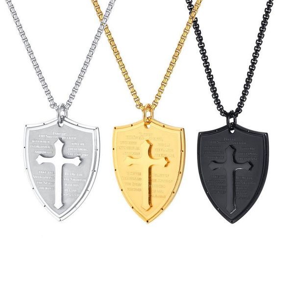 men's simple trendy classic stainless steel shield scripture cross long pendant necklace multicolor optional pearl chain casual necklac, Silver
men's simple trendy classic stainless steel shield scripture cross long pendant necklace multicolor optional pearl chain casual necklac, Silver