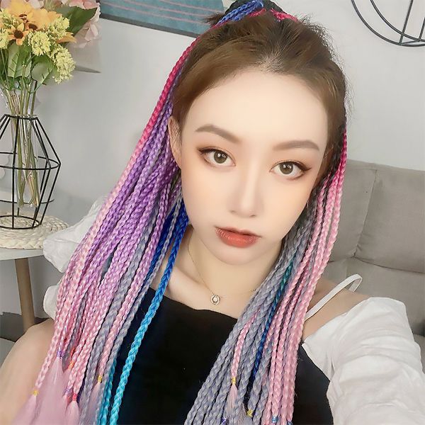 fiber wig, ponytail, dirty pigtail, bandage, multi color, gradual change, hip hop braid, ethnic style, pink braid, Black
fiber wig, ponytail, dirty pigtail, bandage, multi color, gradual change, hip hop braid, ethnic style, pink braid, Black
