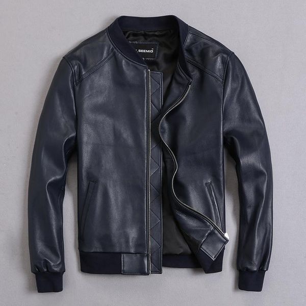men's leather & faux thickening factory jacket genuine clothing male slim sheep skin outerwear baseball uniform suit, Black
men's leather & faux thickening factory jacket genuine clothing male slim sheep skin outerwear baseball uniform suit, Black