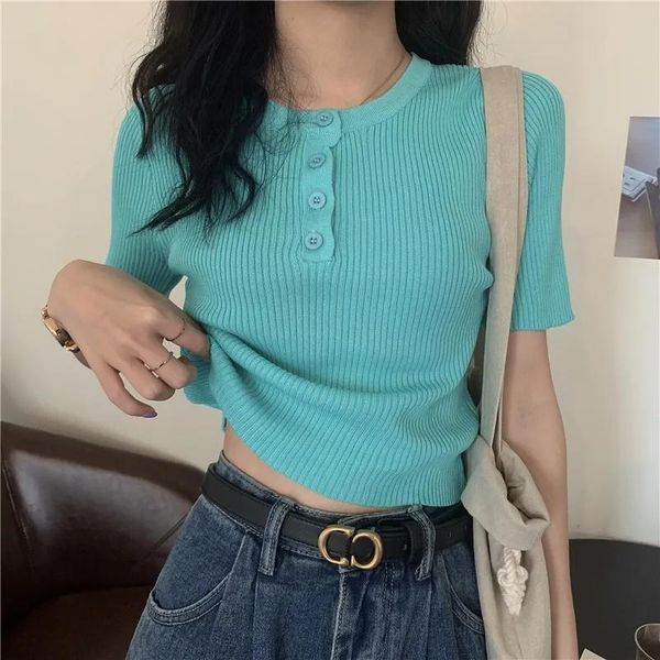 women's t-shirt t shirts women round collar short sleeve buttons knitting tshirt summer stretchy tee shirt female solid candy color kni, White
women's t-shirt t shirts women round collar short sleeve buttons knitting tshirt summer stretchy tee shirt female solid candy color kni, White