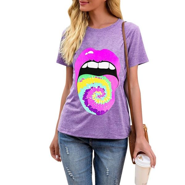 women's t-shirt summer leopard lips round neck womens european and american style casual tee 2021, White
women's t-shirt summer leopard lips round neck womens european and american style casual tee 2021, White