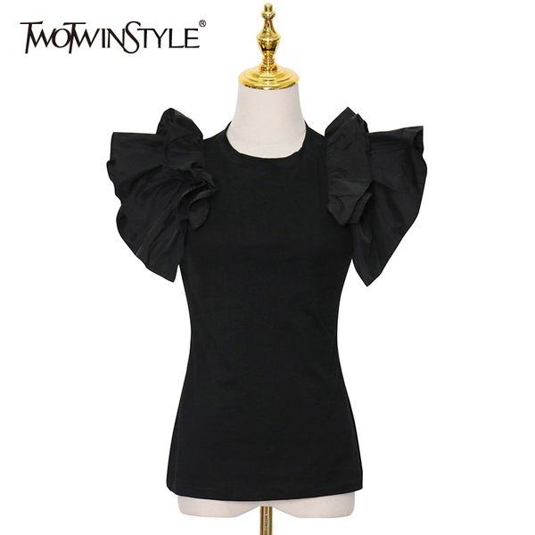 twowinsyle black ruffle shirt for women o neck short sleeve slim minimalist shirts female summer fashion clothing 210524, White
twowinsyle black ruffle shirt for women o neck short sleeve slim minimalist shirts female summer fashion clothing 210524, White