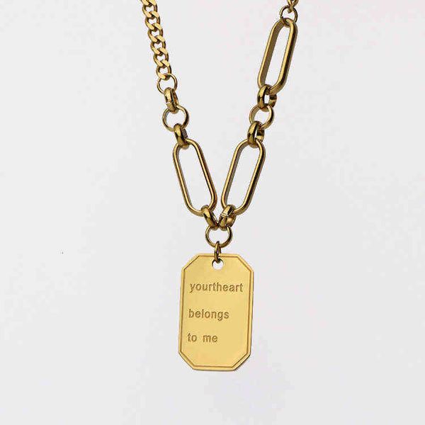 square brand ins necklace fashion hip hop stainless steel engraved english simple style splicing chain necklace titanium, Silver
square brand ins necklace fashion hip hop stainless steel engraved english simple style splicing chain necklace titanium, Silver