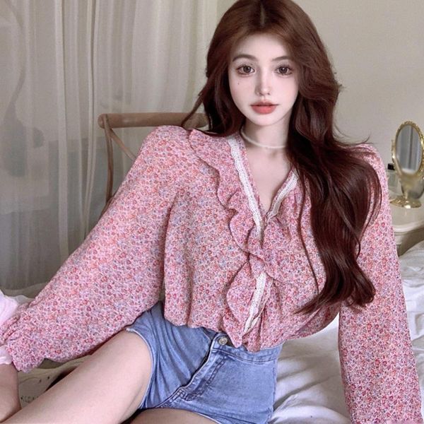 women's blouses & shirts summer v-neck floral lace chiffon shirt thin sunscreen ruffle sweet long sleeve top, White
women's blouses & shirts summer v-neck floral lace chiffon shirt thin sunscreen ruffle sweet long sleeve top, White
