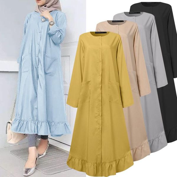 casual dresses bushra maxi vestidos turkey hijab women retro muslim dress long sleeve ruffles sundress solid buttons robe 2021, Black;gray
casual dresses bushra maxi vestidos turkey hijab women retro muslim dress long sleeve ruffles sundress solid buttons robe 2021, Black;gray