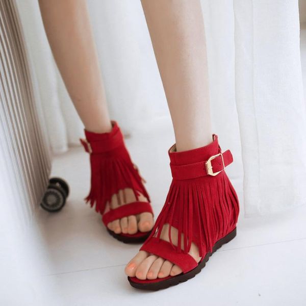 summer fashion gladiator style fringed flock casual women sandals wedged inner increasing 6cm high heel open toe shoes woman, Black
summer fashion gladiator style fringed flock casual women sandals wedged inner increasing 6cm high heel open toe shoes woman, Black