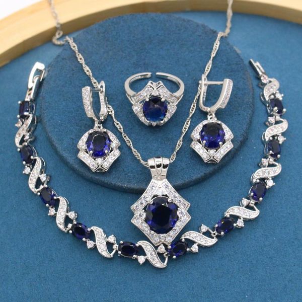 earrings & necklace dark blue stones silver color jewelry sets for women party bracelet adjustable open ring gift box
earrings & necklace dark blue stones silver color jewelry sets for women party bracelet adjustable open ring gift box