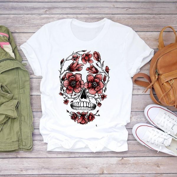 cartoon skull floral flower halloween womens t shirt casual print graphic ladies female tee, White
cartoon skull floral flower halloween womens t shirt casual print graphic ladies female tee, White