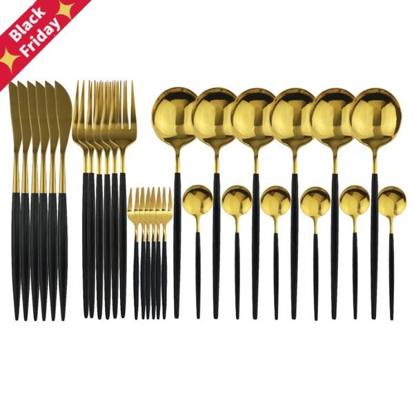 30pcs black gold dinnerware set stainless steel flatware salad cake fork spoon knife tableware kitchen cutlery sets
30pcs black gold dinnerware set stainless steel flatware salad cake fork spoon knife tableware kitchen cutlery sets
