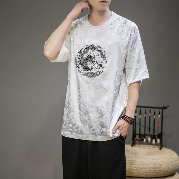 tang men's 2021 youth short sleeve t-shirt chinese dragon embroidery jacquard loose half, White;black
tang men's 2021 youth short sleeve t-shirt chinese dragon embroidery jacquard loose half, White;black
