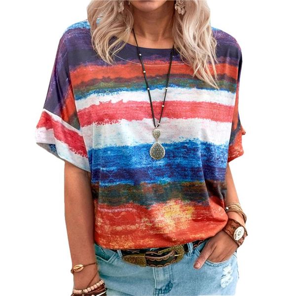 women t shirt gradient color ladies striped printed short sleeve vintage summer tees female tshirt clothing women's t-shirt, White
women t shirt gradient color ladies striped printed short sleeve vintage summer tees female tshirt clothing women's t-shirt, White