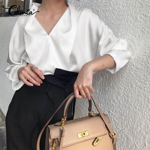 women's blouses & shirts women party blusas fashion satin blouse 2021 celmia v neck casual long sleeve shirt elegant office tunic slik, White
women's blouses & shirts women party blusas fashion satin blouse 2021 celmia v neck casual long sleeve shirt elegant office tunic slik, White
