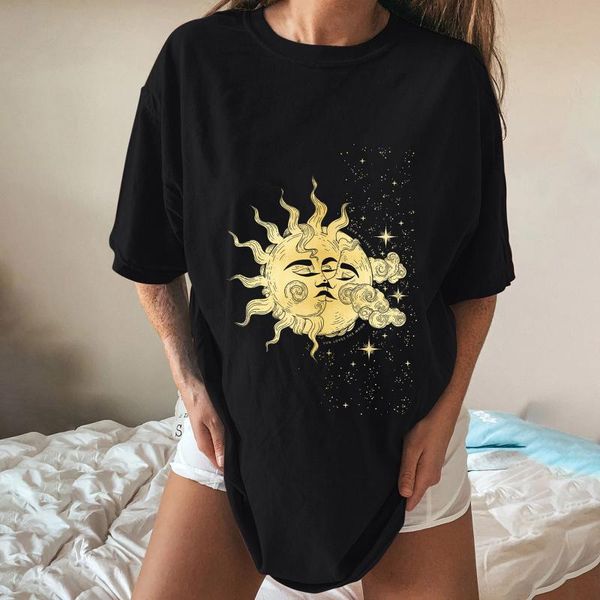 women's t-shirt oversize summer vintage sun and moon printed casual short sleeve plus size female top, White
women's t-shirt oversize summer vintage sun and moon printed casual short sleeve plus size female top, White