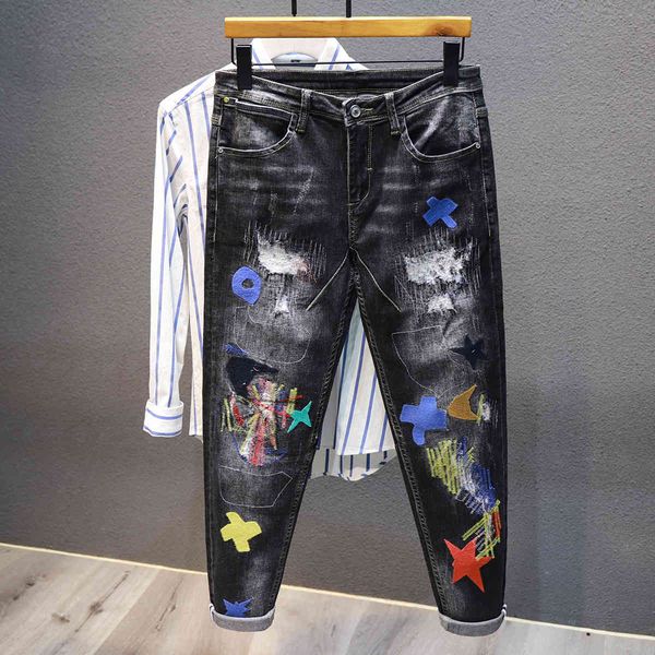 jeans korean style fashion men elastic cotton embroidery punk ripped jeans streetwear patches designer hip hop slim pencil pants, Blue
jeans korean style fashion men elastic cotton embroidery punk ripped jeans streetwear patches designer hip hop slim pencil pants, Blue